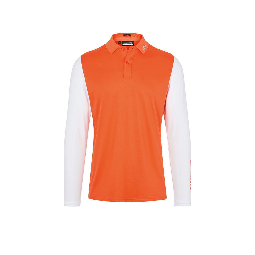 GreenRabbit Golf, J. Lindeberg, Jakob Slim Fit LS Golf Polo Lava Orange, Shirt - GreenRabbit Golf GOLFFASHION & LIFESTYLE