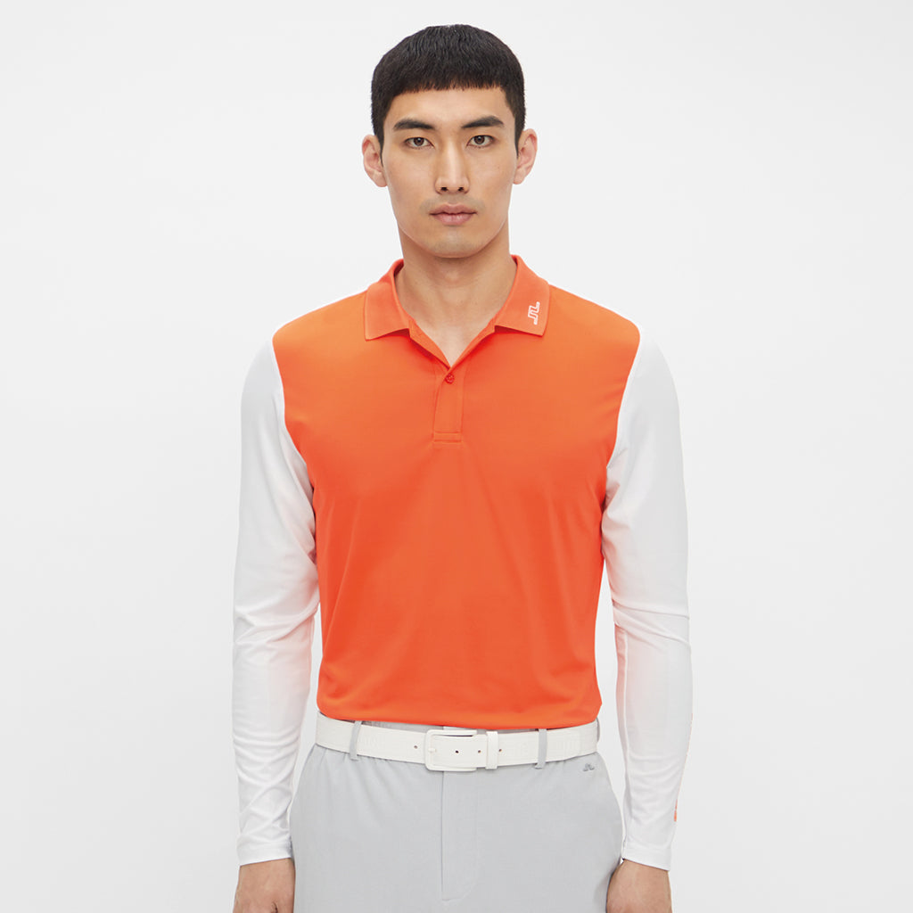 GreenRabbit Golf, J. Lindeberg, Jakob Slim Fit LS Golf Polo Lava Orange, Shirt - GreenRabbit Golf GOLFFASHION & LIFESTYLE