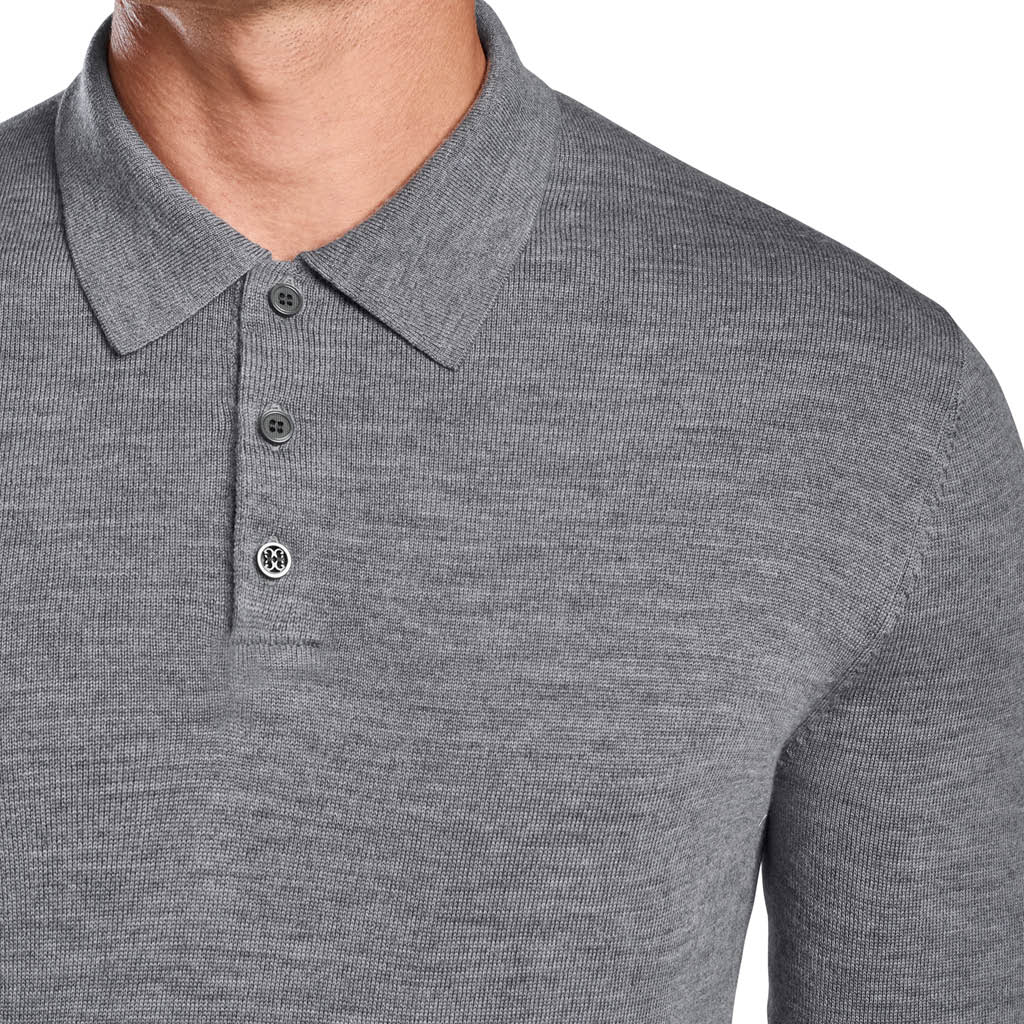 GreenRabbit Golf, G/Fore, LONG SLEEVE POLO COLLAR LIGHT HEATHER GREY, Sweater - GreenRabbit Golf GOLFFASHION & LIFESTYLE
