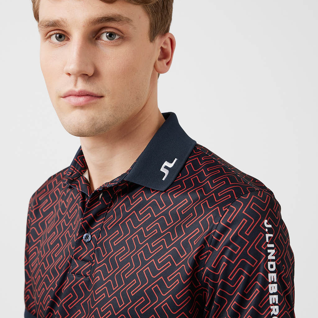GreenRabbit Golf, J. Lindeberg, Tour Tech Reg Fit Print Polo Ketchup Bridge Monogram, Shirt - GreenRabbit Golf GOLFFASHION & LIFESTYLE