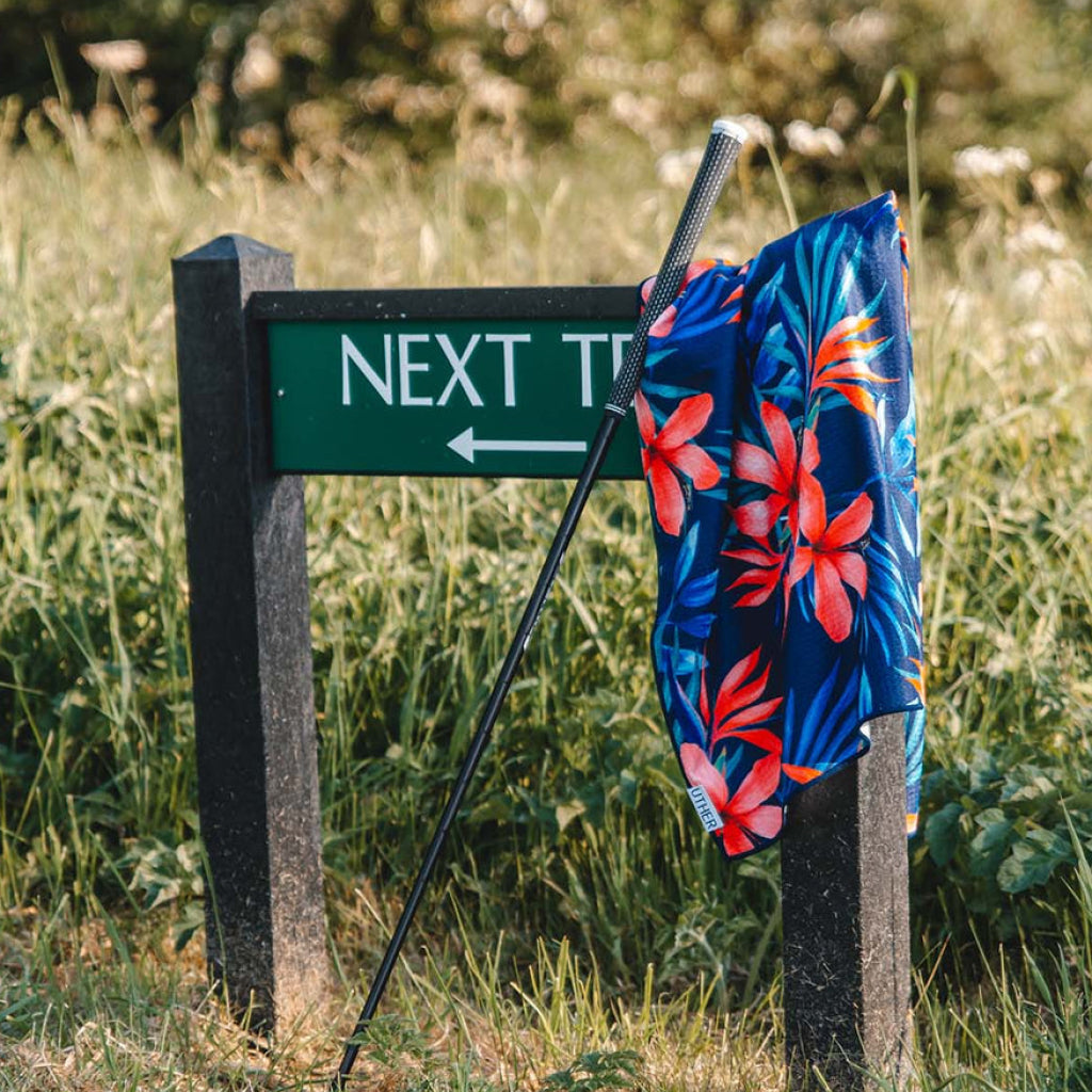 GreenRabbit Golf, UTHER, UTHER Cyan Floral Tour Golf Towel, Towel - GreenRabbit Golf GOLFFASHION & LIFESTYLE