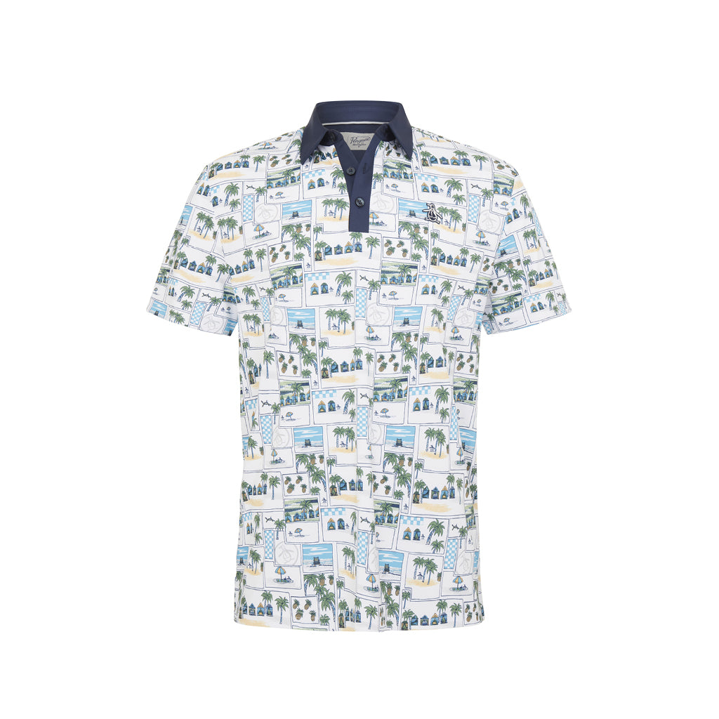 GreenRabbit Golf, Original Penguin, ORIGINAL PENGUIN BEACH CLUB PRINT POLO BRIGHT WHITE, Shirt - GreenRabbit Golf GOLFFASHION & LIFESTYLE