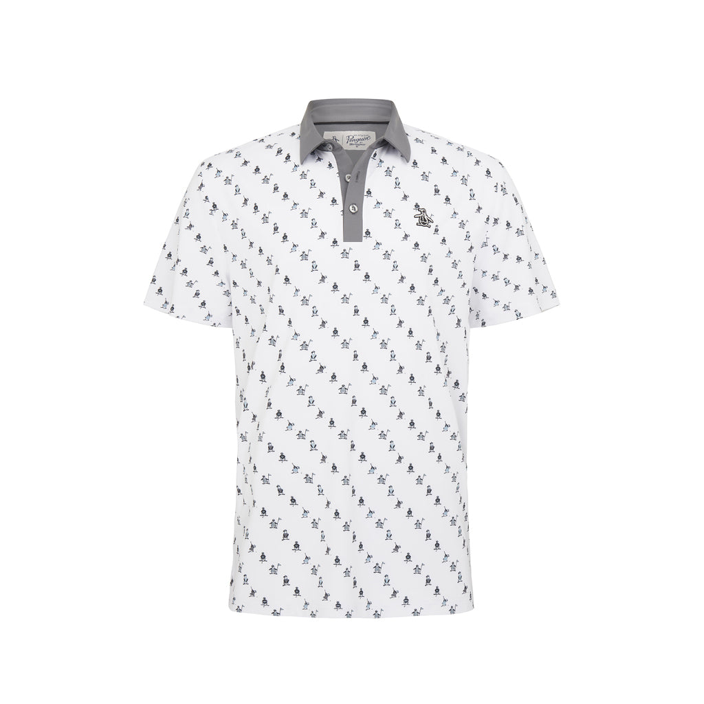 GreenRabbit Golf, Original Penguin, ORIGINAL PENGUIN SS SWINGING PETE NOVELTY PRINT BRIGHT WHITE, Shirt - GreenRabbit Golf GOLFFASHION & LIFESTYLE