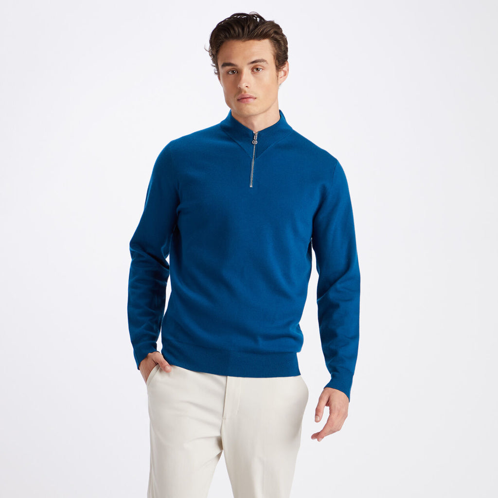 GreenRabbit Golf, G/Fore, G/FORE CONTRAST V NECK MERINO WOOL SLIM FIT QUARTER ZIP SWEATER PETROL, Sweater - GreenRabbit Golf GOLFFASHION & LIFESTYLE