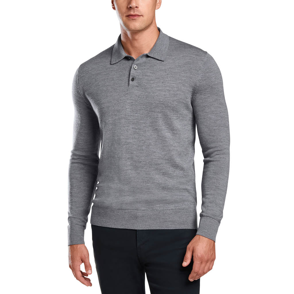 GreenRabbit Golf, G/Fore, LONG SLEEVE POLO COLLAR LIGHT HEATHER GREY, Sweater - GreenRabbit Golf GOLFFASHION & LIFESTYLE